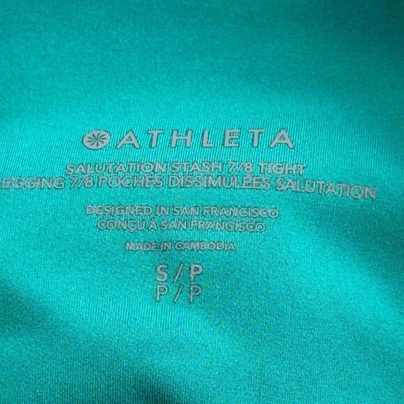 Athleta Salutation Stash 7/8 Leggings - size small teal green - Picture 3 of 3